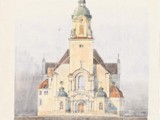 koloryzowany rysunek fasady kościoła 